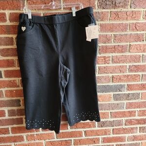 Quacker Factory Dream Jeannes Pedal Pushers Pull On Daisy New  Black 1X